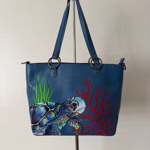 Anuschka LARGE Shoulder Turtle Reef Sapphire Tote